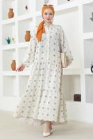 Vêtements hijab BEIGE ROBE SALAS TEXTURE LIN T 8746