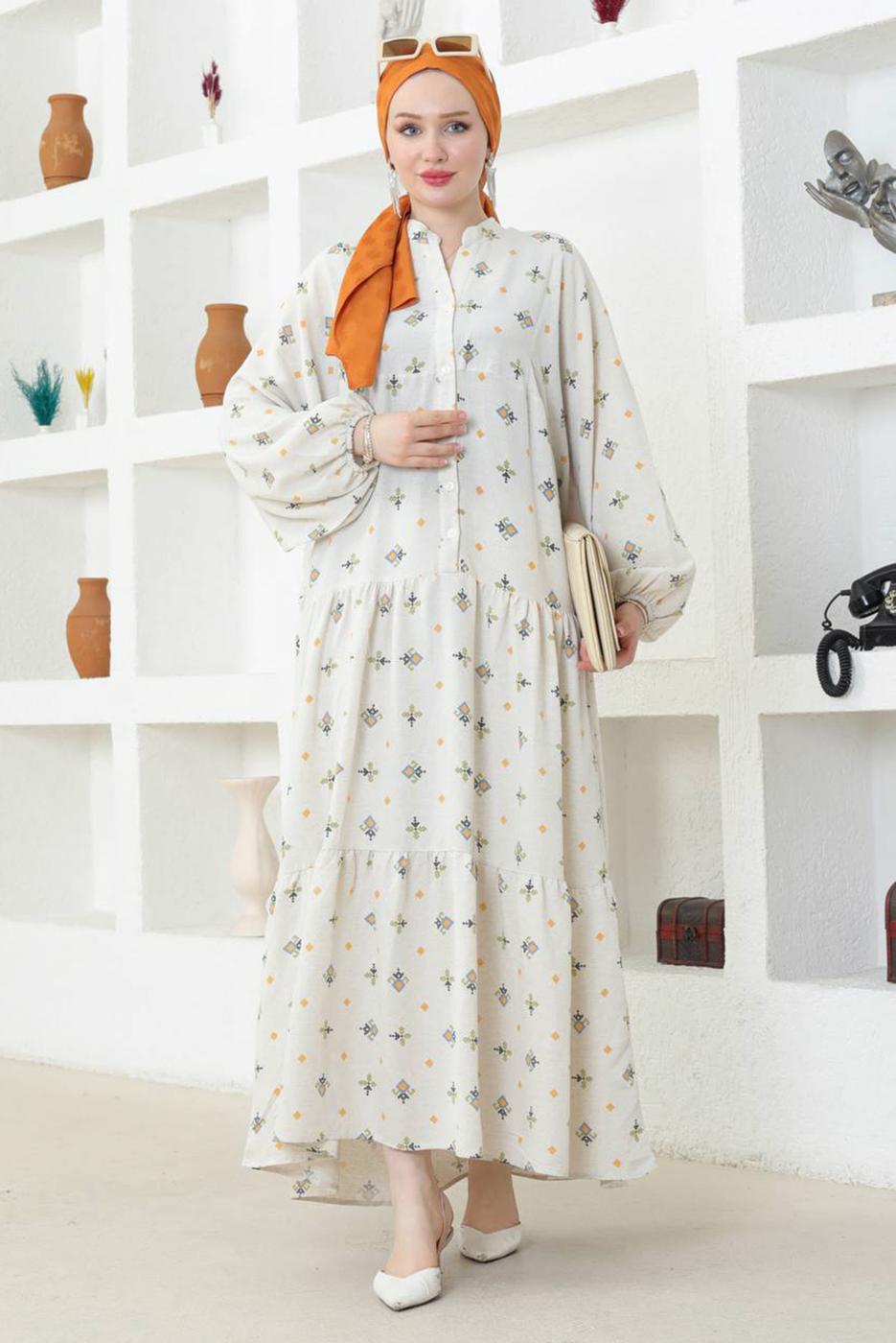 Vêtements hijab BEIGE ROBE SALAS TEXTURE LIN T 8746