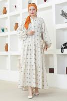 Vêtements hijab BEIGE ROBE SALAS TEXTURE LIN T 8746