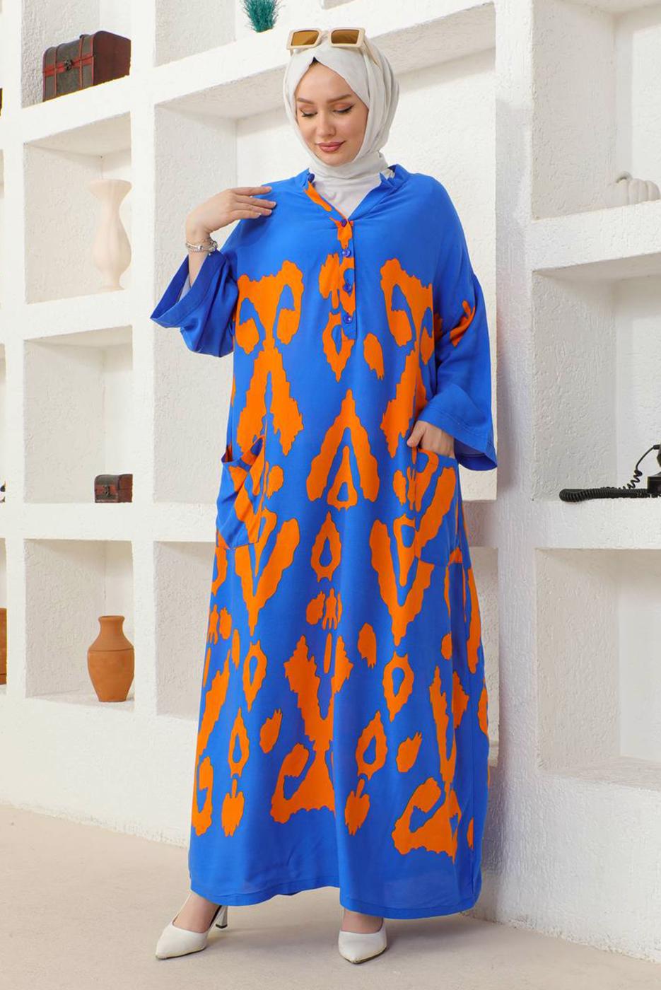 Vêtements hijab BLEU MARINE ROBE À MOTIFS T 8749