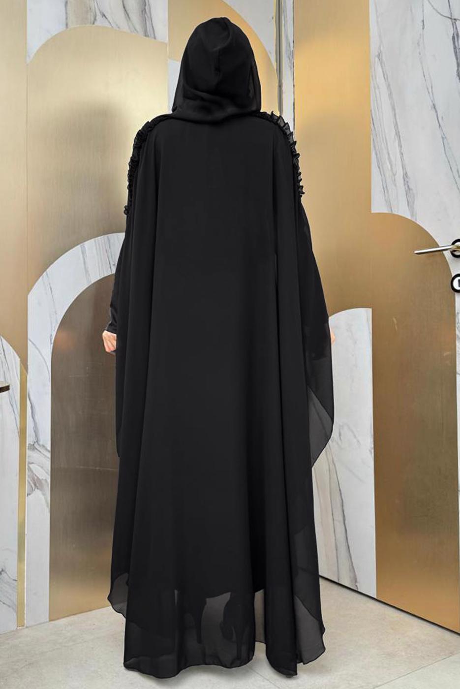 Tesettür giyim SİYAH PELERİNLİ ŞİFON ELBİSE T 8773