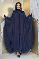 Tesettür giyim LACİVERT PELERİNLİ ŞİFON ELBİSE T 8773