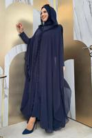 Tesettür giyim LACİVERT PELERİNLİ ŞİFON ELBİSE T 8773