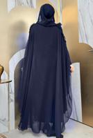 Tesettür giyim LACİVERT PELERİNLİ ŞİFON ELBİSE T 8773