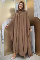 Tesettür giyim VİZON PELERİNLİ ŞİFON ELBİSE T 8773