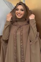 Tesettür giyim VİZON PELERİNLİ ŞİFON ELBİSE T 8773