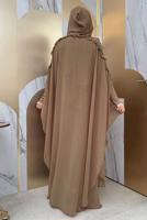 Tesettür giyim VİZON PELERİNLİ ŞİFON ELBİSE T 8773