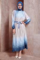 Vêtements hijab BLEU ROBE DÉGRADÉE CEINTURE T 8785