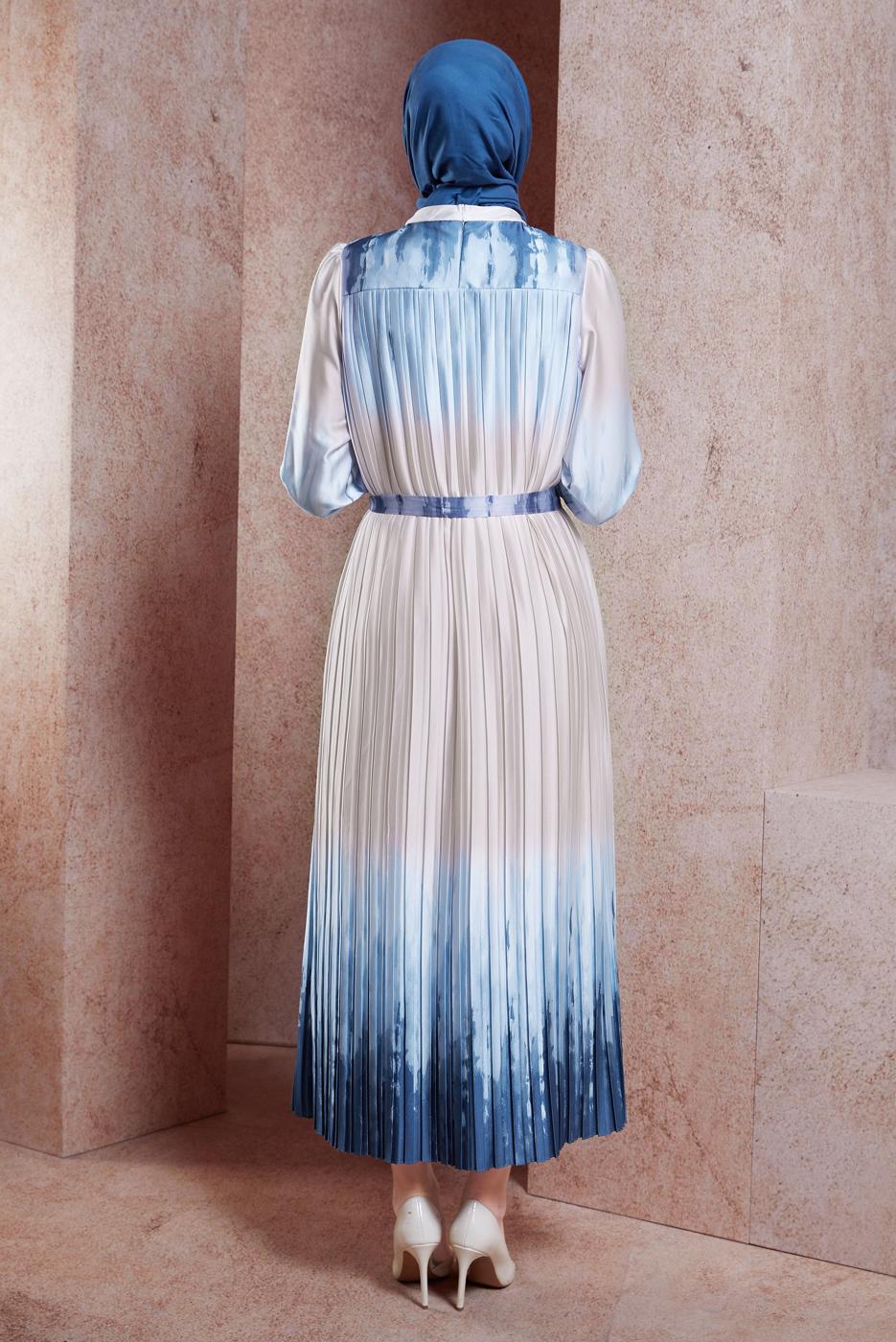 Vêtements hijab BLEU ROBE DÉGRADÉE CEINTURE T 8785