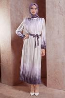 Tesettür giyim MOR KUŞAKLI DEGRADE ELBİSE T 8785