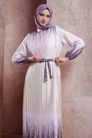 Tesettür giyim MOR KUŞAKLI DEGRADE ELBİSE T 8785