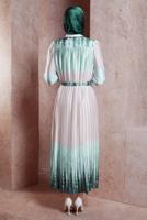 Tesettür giyim YEŞİL KUŞAKLI DEGRADE ELBİSE T 8785