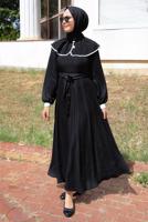 Tesettür giyim SİYAH KUŞAKLI TESETTÜR ELBİSE T 8806