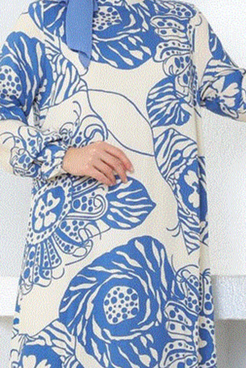 Tesettür giyim LACİVERT DESENLİ VİSKON ELBİSE T 9073