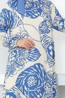 Tesettür giyim LACİVERT DESENLİ VİSKON ELBİSE T 9073