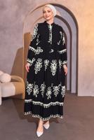 Tesettür giyim SİYAH DESENLİ TESETTÜR ELBİSE T 9614