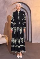 Tesettür giyim SİYAH DESENLİ TESETTÜR ELBİSE T 9614