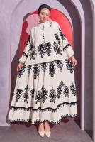 Tesettür giyim KREM DESENLİ TESETTÜR ELBİSE T 9614