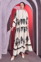 Tesettür giyim KREM DESENLİ TESETTÜR ELBİSE T 9614