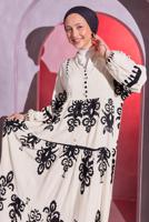 Tesettür giyim KREM DESENLİ TESETTÜR ELBİSE T 9614