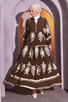 Tesettür giyim KAHVE DESENLİ TESETTÜR ELBİSE T 9614