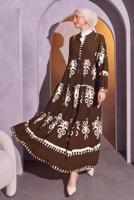 Tesettür giyim KAHVE DESENLİ TESETTÜR ELBİSE T 9614