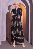 Tesettür giyim SİYAH DESENLİ TESETTÜR ELBİSE T 9614