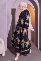 Tesettür giyim SİYAH DESENLİ TESETTÜR ELBİSE T 9614