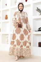Vêtements hijab BEIGE ROBE À MOTIFS ETHNIQUES T 9752