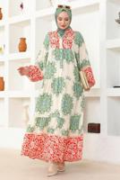 Vêtements hijab BEIGE ROBE À MOTIFS ETHNIQUES T 9752