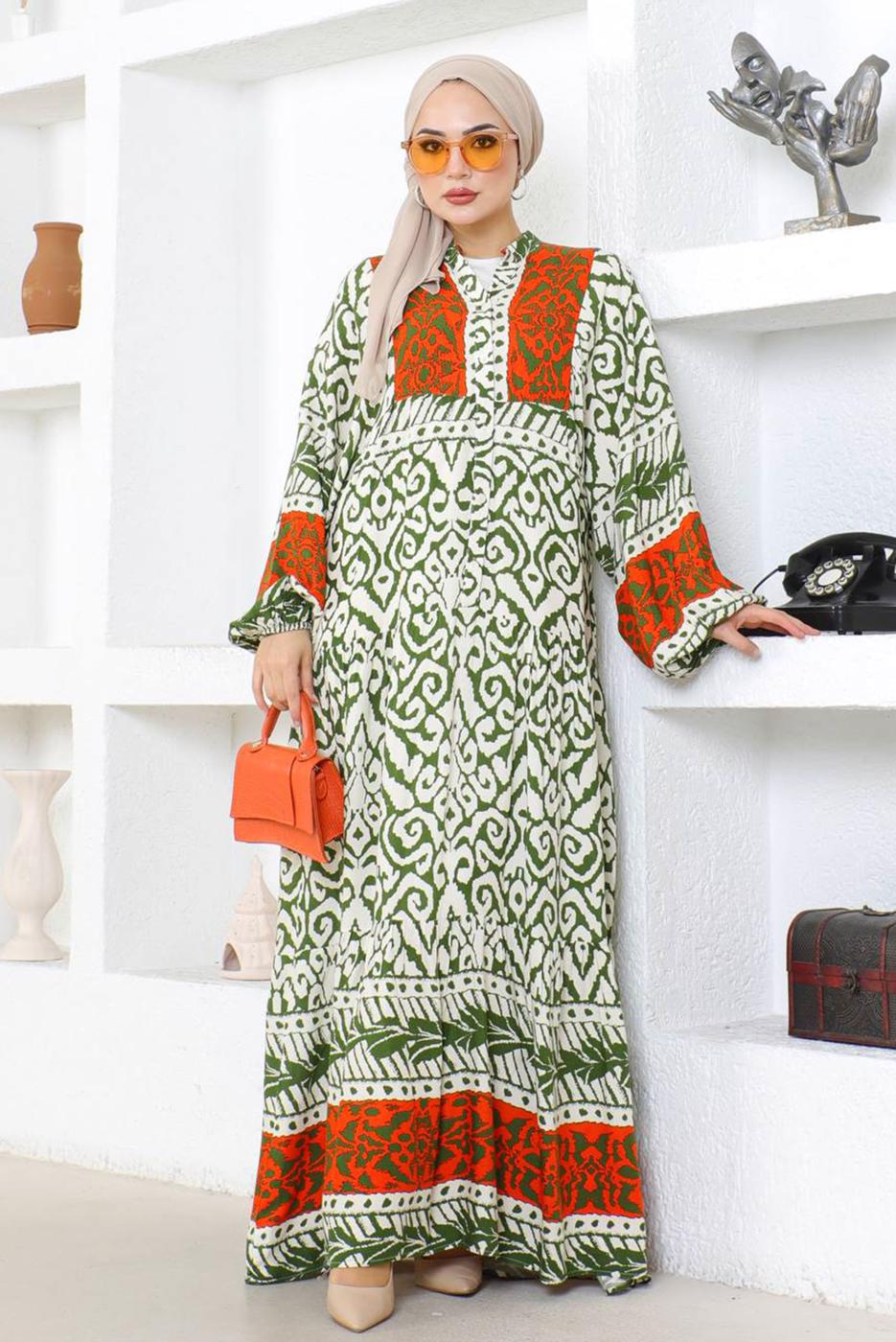 Vêtements hijab KAKI ROBE SALAS À MOTIFS T 9753