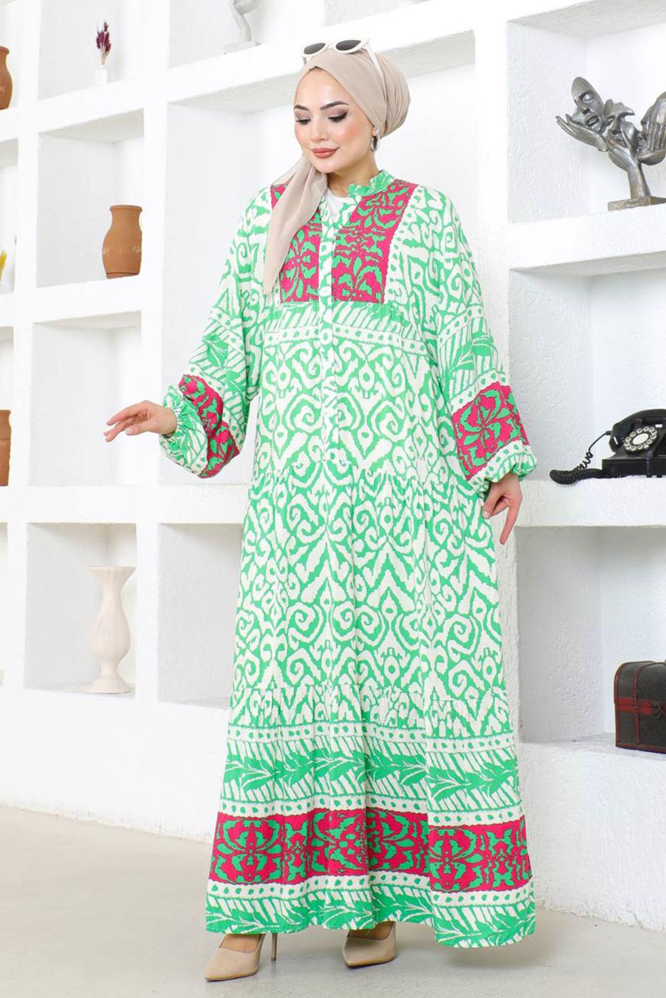 Vêtements hijab VERT ROBE SALAS À MOTIFS T 9753