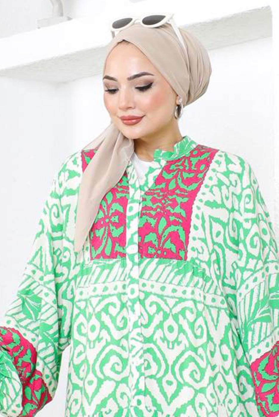 Vêtements hijab VERT ROBE SALAS À MOTIFS T 9753