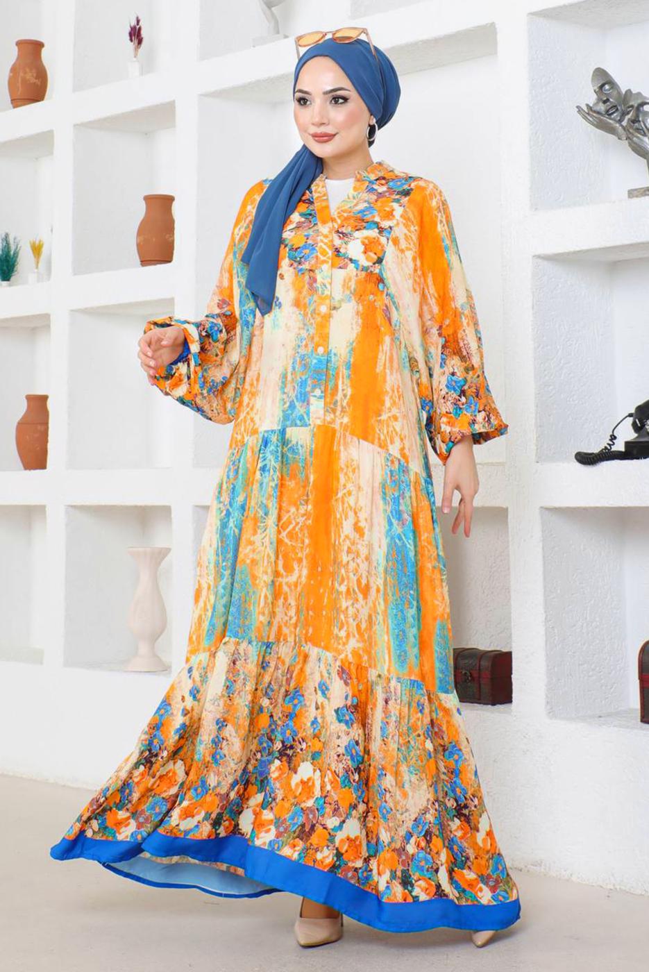 Vêtements hijab JAUNE ROBE SALAS À MOTIFS T 9754