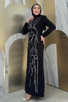 Vêtements hijab NOIR ROBE AVEC DÉTAIL DE BIJOUX T 9883