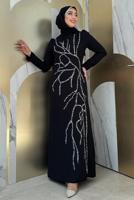 Vêtements hijab NOIR ROBE AVEC DÉTAIL DE BIJOUX T 9883