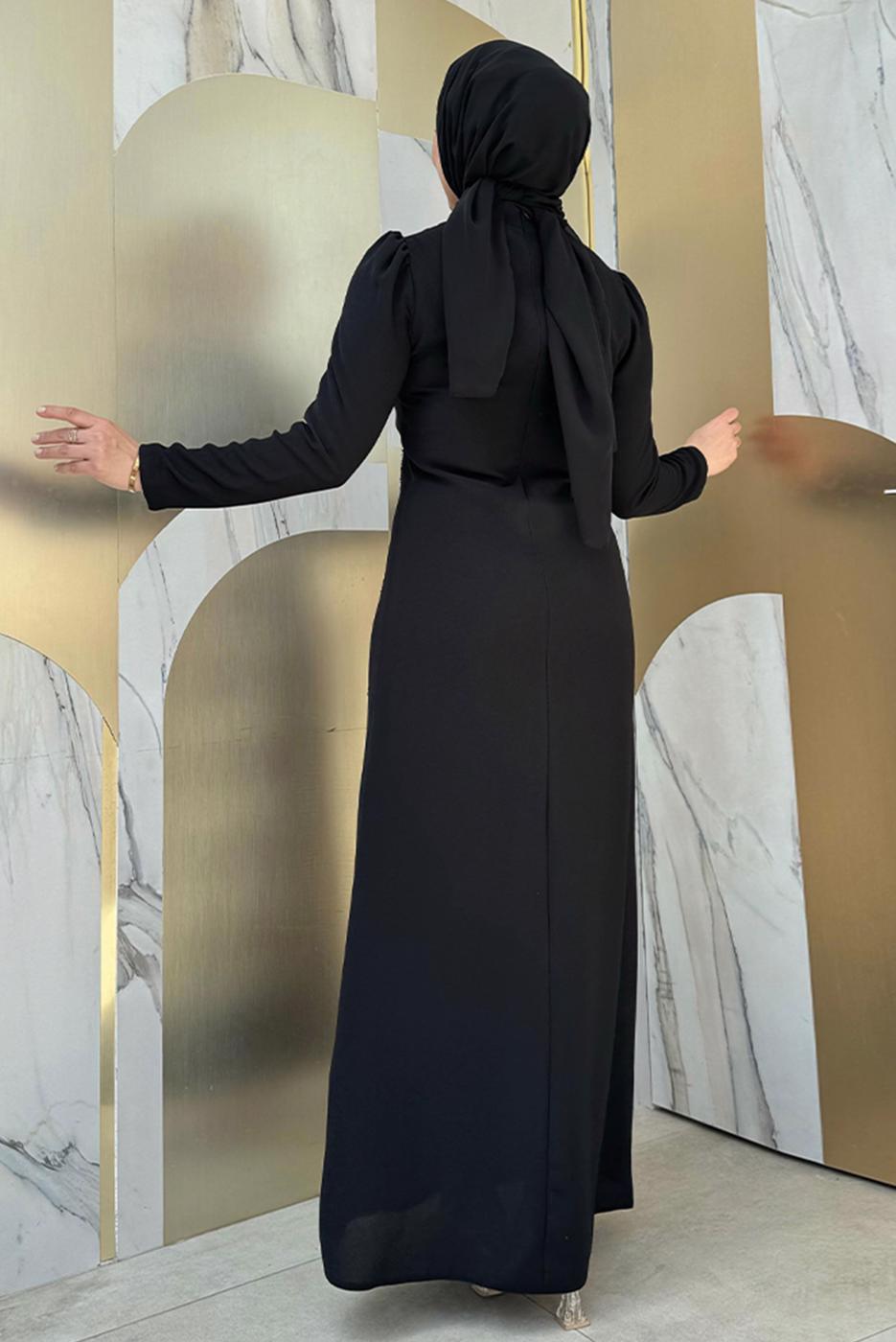 Vêtements hijab NOIR ROBE AVEC DÉTAIL DE BIJOUX T 9883