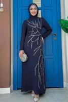 Vêtements hijab BLEU MARINE ROBE AVEC DÉTAIL DE BIJOUX T 9883