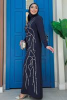 Vêtements hijab BLEU MARINE ROBE AVEC DÉTAIL DE BIJOUX T 9883