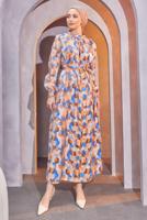 Hijab clothing BLUE BELTED PATTERNED DRESS T 9893