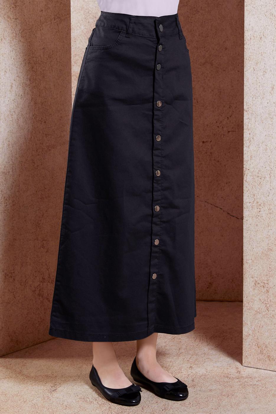 Hijab clothing BLACK BUTTON DETAILED SKIRT T 0132