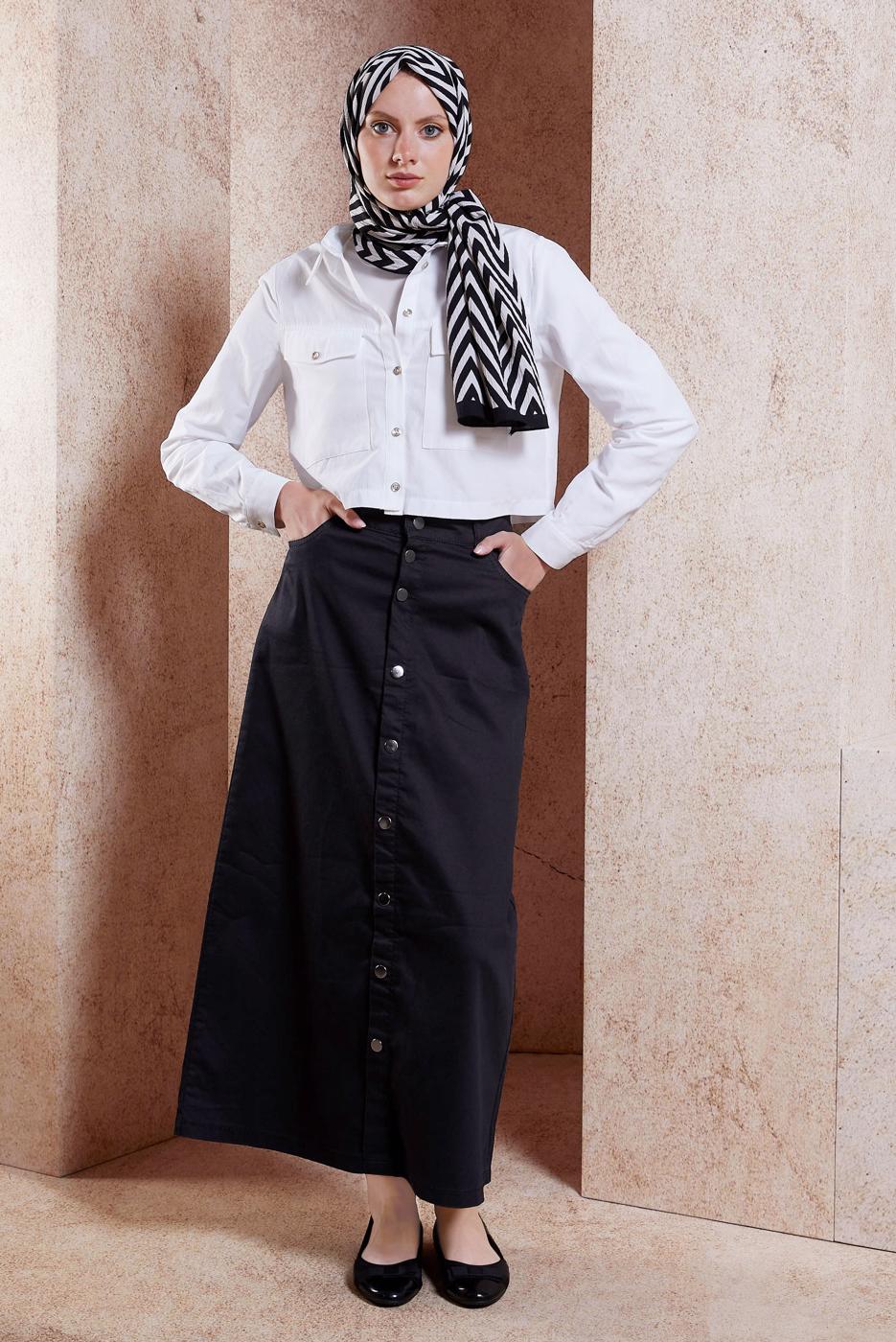 Hijab clothing BLACK BUTTON DETAILED SKIRT T 0132
