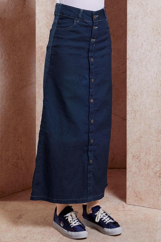 Vêtements hijab BLEU MARINE JUPE DÉTAILLÉE BOUTON T 0132 - TRENDTESETTÜR