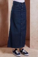 Tesettür giyim LACİVERT DÜĞME DETAYLI KOT ETEK T 0132