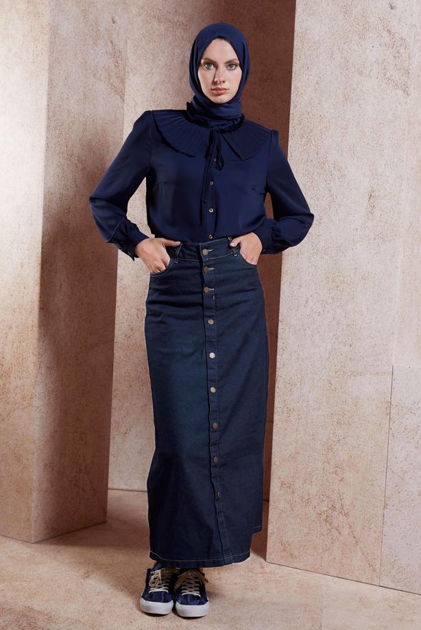 Vêtements hijab BLEU MARINE JUPE DÉTAILLÉE BOUTON T 0132 - TRENDTESETTÜR