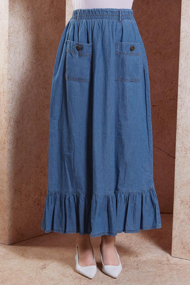 Vêtements hijab BLEU MARINE JUPE LONGUE EN JEAN T 1332 - TRENDTESETTÜR