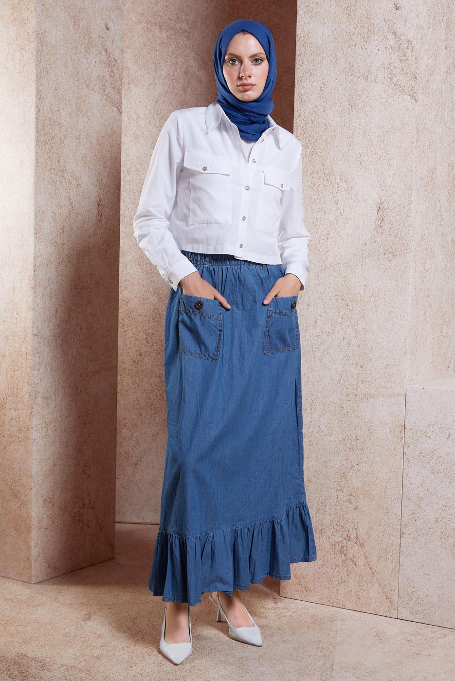 Vêtements hijab BLEU MARINE JUPE LONGUE EN JEAN T 1332