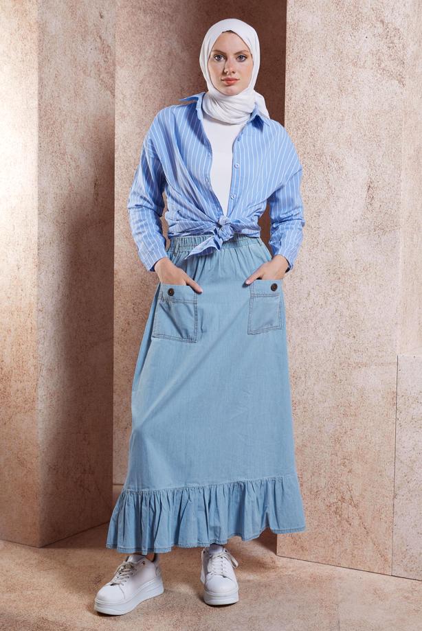 Vêtements hijab BLEU JUPE LONGUE EN JEAN T 1332 - TRENDTESETTÜR