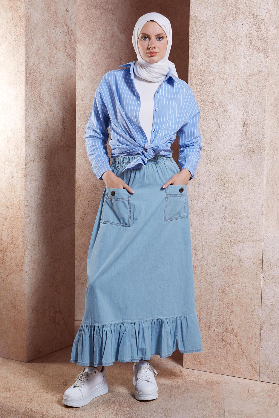 Vêtements hijab BLEU JUPE LONGUE EN JEAN T 1332
