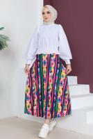 Tesettür giyim FUŞYA DESENLİ ETEK T 1554